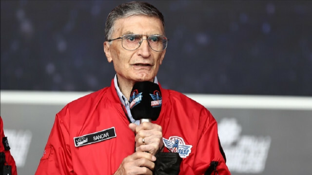 2015 Nobel laureate in chemistry, Prof. Dr. Aziz Sancar makes a speech during his visit at the TEKNOFEST 2021 the Aviation, Space and Technology Festival at Ataturk Airport in Istanbul, Turkey on September 24, 2021. ( Onur Coban - Anadolu Agency )