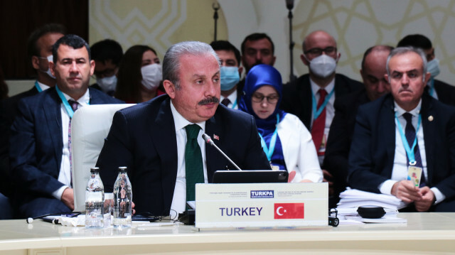 Turkish Parliament Speaker Mustafa Sentop attends the 10th General Assembly Meeting of the Parliamentary Assembly of Turkic Speaking Countries (TURKPA) in Turkestan, Kazakhstan on September 28, 2021.