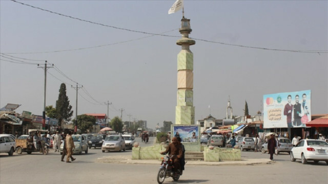 A view of the city after Afghan national flags removed from squares and streets and replaced with Taliban flags at the Sargardan Square in Khost, Afghanistan on September 29, 2021. ( Sardar Shafaq - Anadolu Agency )