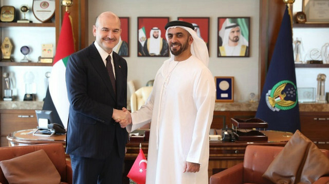 Turkish Interior Minister Suleyman Soylu and his Emirati counterpart Saif bin Zayed Al Nahyan