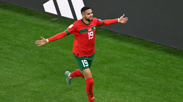 Célébration de Youssef En Neysri après son but qui permet au Maroc d’être en demi finale /AA