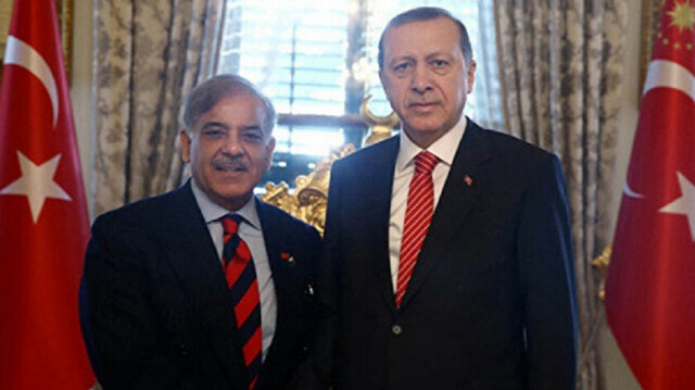 Turkish President Recep Tayyip Erdogan is seen with Pakistan's Shehbaz Sherif