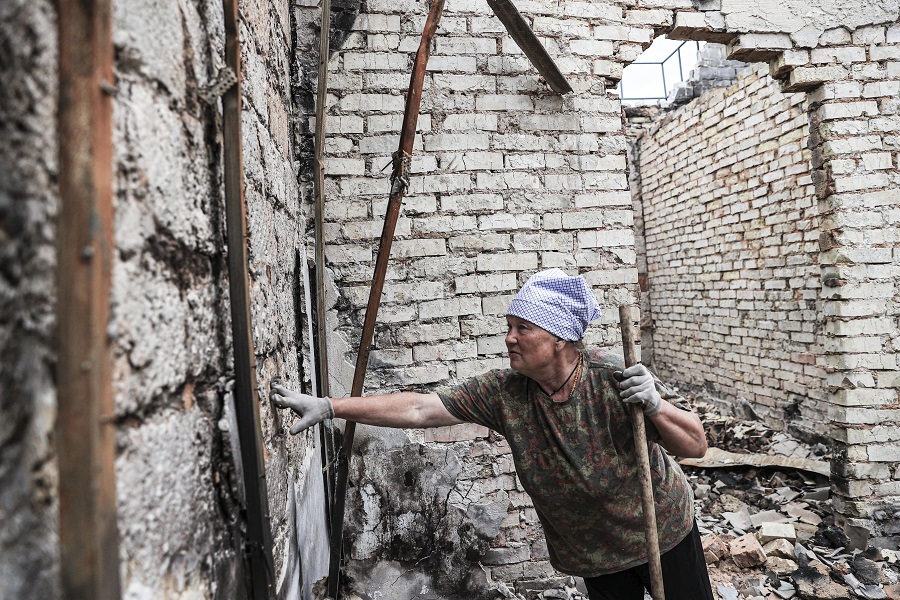 67-year-old Ukrainian woman lives in basement of her destroyed home as Russia forges on