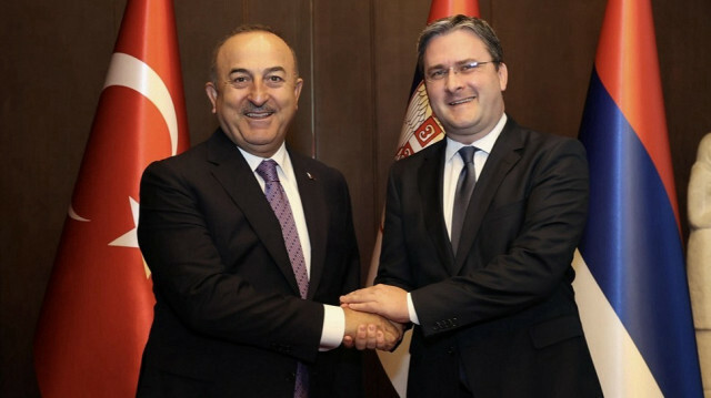 Turkish Foreign Minister Mevlut Cavusoglu (L) meets Serbian counterpart Nikola Selakovic (R) in Belgrade, Serbia on September 02, 2022.