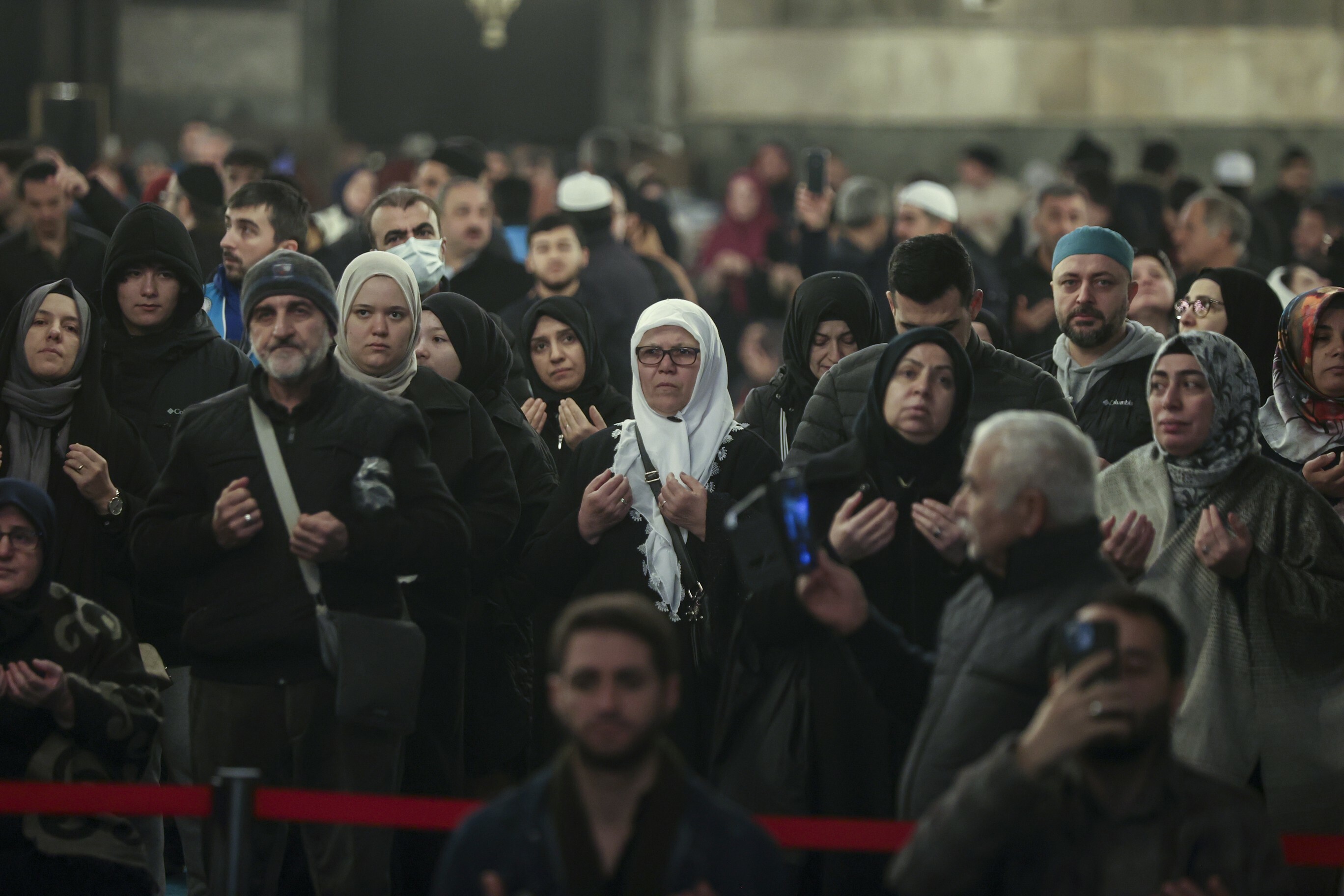Muslims gather for morning prayer in Hagia Sophia Grand Mosque