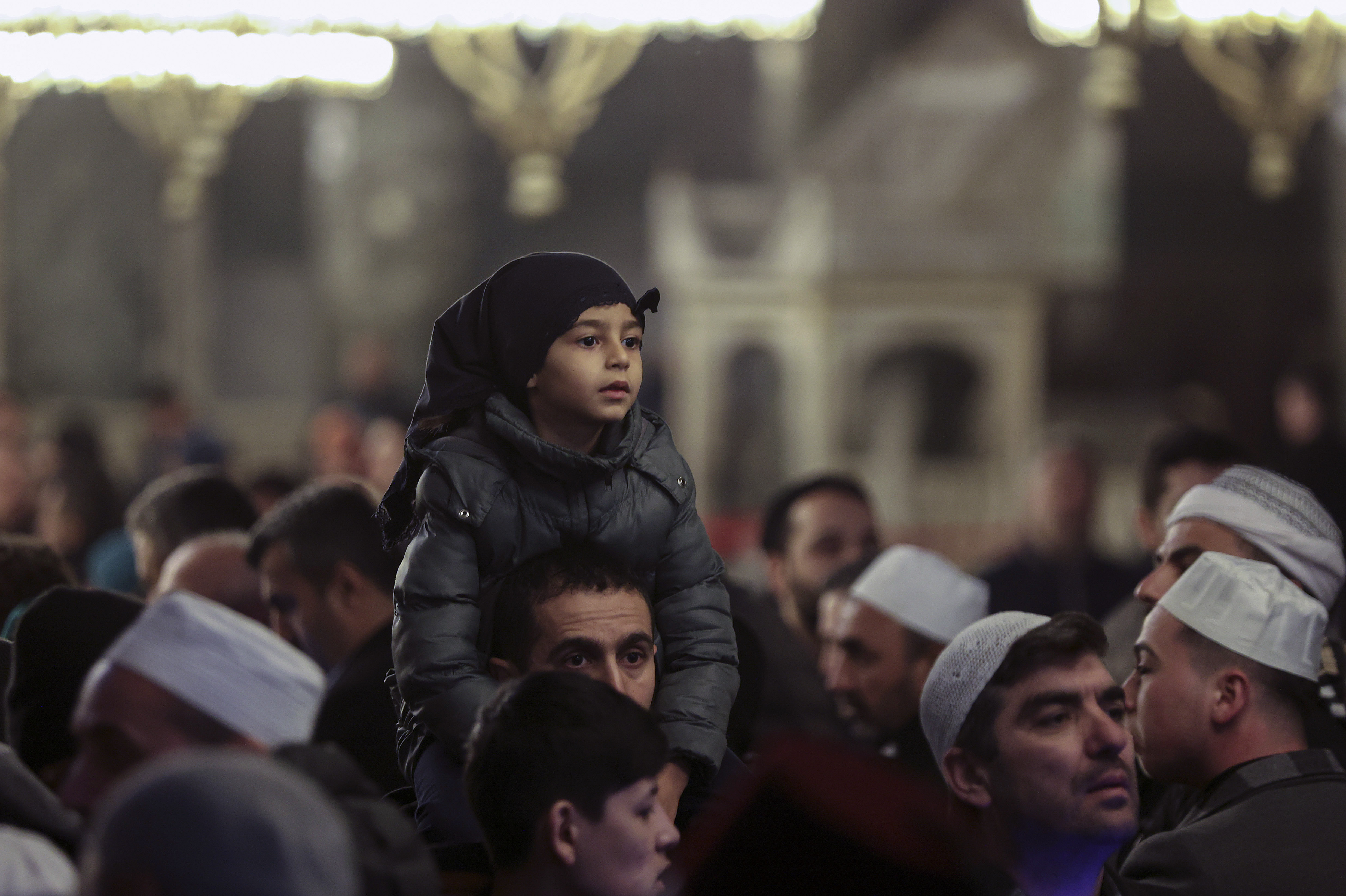Muslims gather for morning prayer in Hagia Sophia Grand Mosque