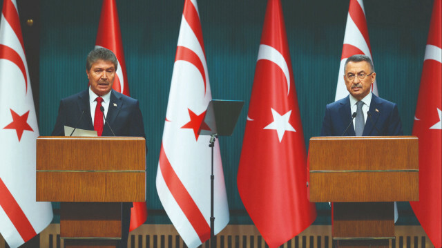 Cumhurbaşkanı Yardımcısı Fuat Oktay, KKTC Başbakanı Ünal Üstel ile ortak basın toplantısı düzenledi.