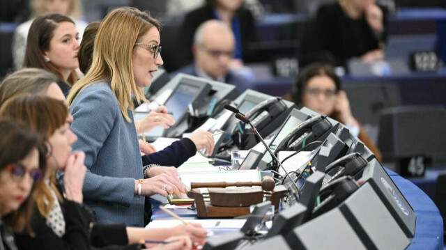 La présidente du Parlement européen, Roberta Metsola, au Parlement européen à Strasbourg, en France. Crédit photo : FRÉDÉRIC FLORIN / AFP