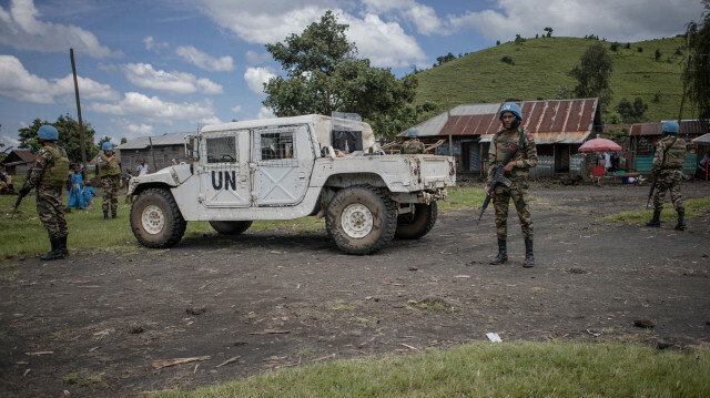 La section de protection civile de la Mission de l'Organisation des Nations Unies pour la stabilisation en République démocratique du Congo (MONUSCO) patrouille lors d'une mission de sécurité à Kitshanga, dans l'est de la République démocratique du Congo, le 11 décembre 2022. @ Guerchom Ndebo / AFP