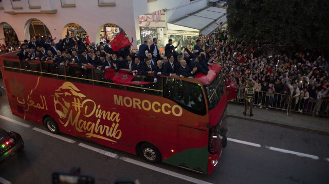 L'équipe nationale marocaine, qui a disputé les demi-finales pour la première fois de son histoire et s'est classée 4e de la Coupe du monde de football, a été accueillie avec enthousiasme dans le pays, le 20 décembre 2022. @ AA