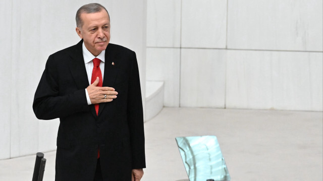 Le président turc Recep Tayyip Erdogan s'exprimant lors de l'ouverture de la 28e législature, 2e année législative de la Grande Assemblée nationale turque à Ankara, en Türkiye, le 1er octobre 2023. Crédit Photo: AA