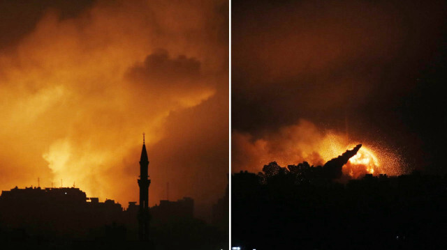 Gazze kentine düzenlenen saldırı sonucu bölgeden alev ve dumanlar yükseldi.