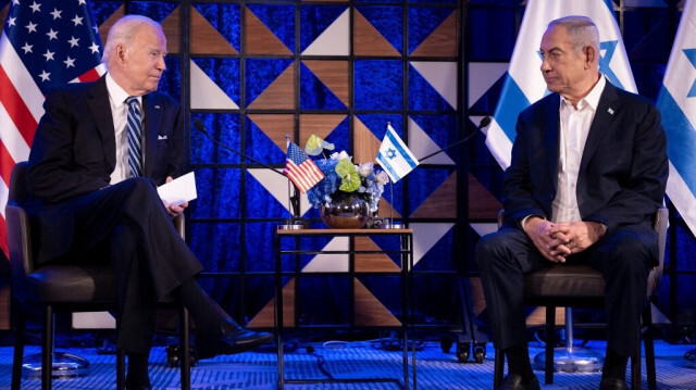 Le 46e président des États-Unis, Joe Biden et le Premier ministre israélien, Benyamin Netanyahu lors de leur rencontre à Tel Aviv, le 18 octobre 2023. Crédit photo: BRENDAN SMIALOWSKI / AFP
