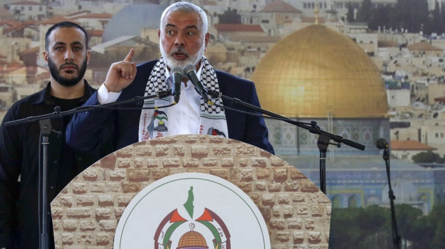 Le chef du bureau politique du Hamas, Ismail Haniyeh, s'exprime lors d'un rassemblement public au cours de sa visite dans la ville de Saïda, dans le sud du Liban, le 26 juin 2022. Crédit photo: MAHMOUD ZAYYAT / AFP