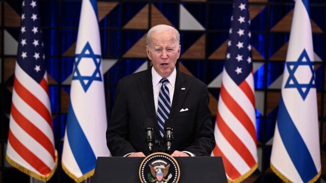 Le 46e président des États-Unis, Joe Biden lors de sa visite en solidarité avec l'État d'Israël, à Tel Aviv, le 18 octobre 2018. Crédit photo: BRENDAN SMIALOWSKI / AFP
