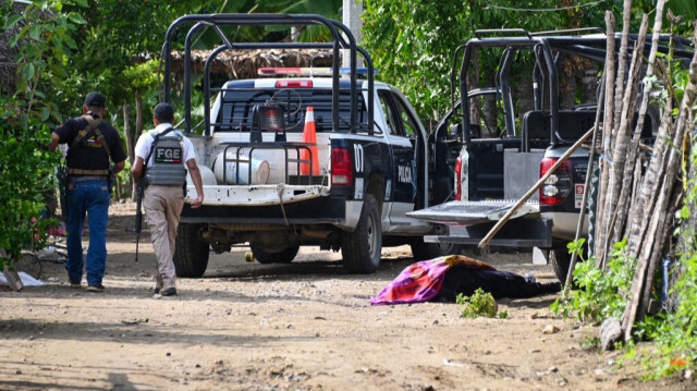 Inspection policière dans la zone où de nombreux policiers ont été tués lors de l'embuscade menée par des criminels à Coyuca de Benítez, au Mexique, le 23 octobre 2023. 