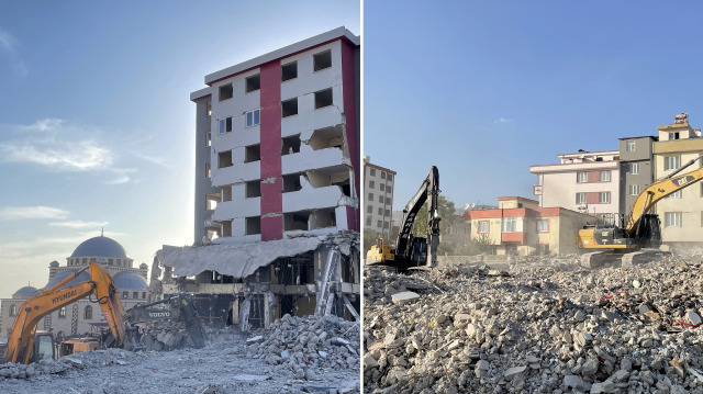 Kamyonlara yüklenen molozlar, enkaz döküm alanlarına taşındı.