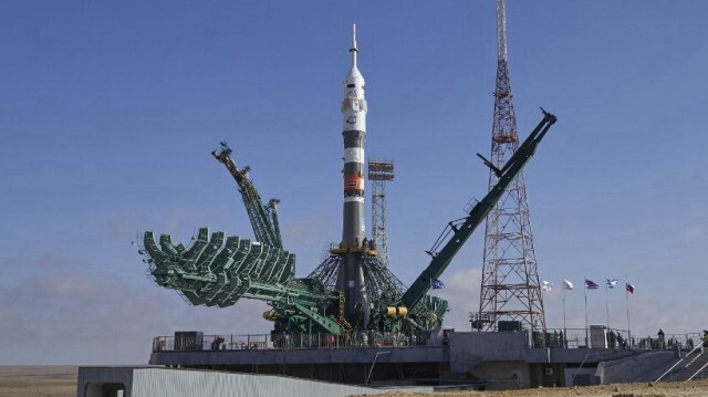 Fusée Soyuz-2.1a et vaisseau spatial Soyuz MS-24 sur le pas de tir du cosmodrome de Baïkonour, le 12 septembre 2023. Crédit photo: Andrey BORODULIN / AFP
