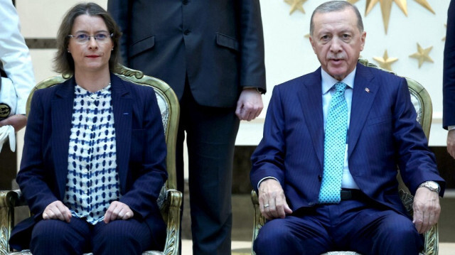 L'ambassadrice de France en Türkiye, Isabelle Dumont avec le président turc Recep Tayyip Erdogan. Crédit photo: Adem ALTAN / AFP