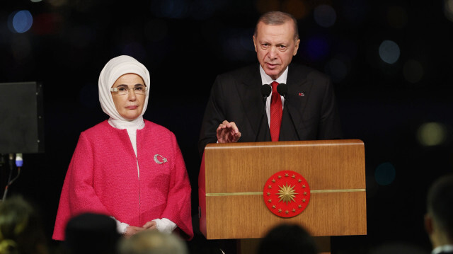 Le président turc Recep Tayyip Erdogan prononçant un discours lors du 100e anniversaire de la République turque au pavillon Vahdettin à Istanbul, en Turquie, le 29 octobre 2023. Crédit Photo: AA