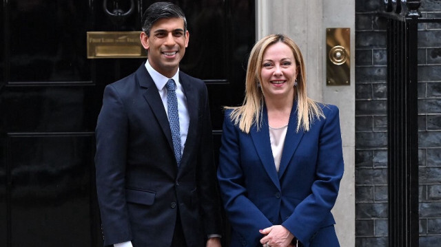 Le Premier ministre du Royaume-Uni, Rishi Sunak et son homologue italien, Giorgia Meloni. Crédit photo: JUSTIN TALLIS / AFP
