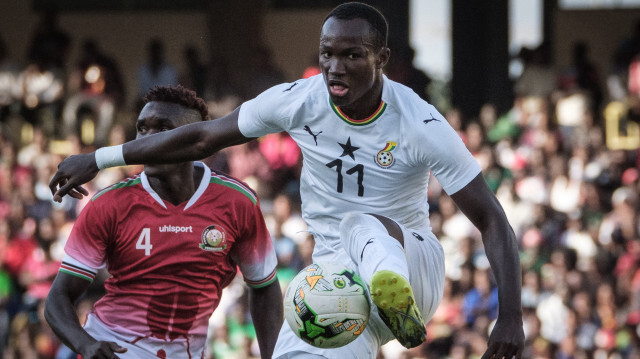 L'attaquant ghanéen Raphael Dwamena contrôlant le ballon lors du match de qualification pour la Coupe d'Afrique des Nations 2019 entre le Kenya et le Ghana, au stade Kasarani de Nairobi, le 8 septembre 2018. Crédit Photo: Yasuyoshi CHIBA / AFP

