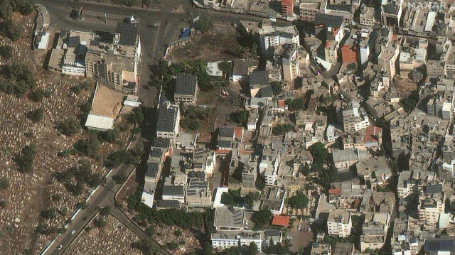 Image satellite montrant les conséquences d'une frappe israélienne survenue le 17 octobre 2023 sur l'hôpital Al-Ahli et ses environs dans la ville de Gaza, en Palestine. Crédit photo: SATELLITE IMAGE ©2023 MAXAR TECHNOLOGIES / AFP