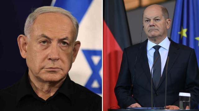 Almanya Başbakanı Scholz (sağda), İsrail Başbakanı Netanyahu ile telefonda görüştü.