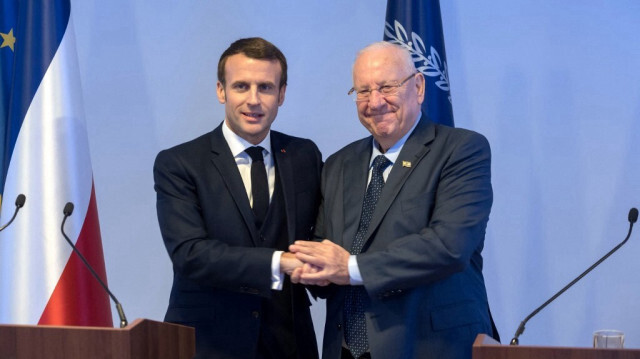 Le président français, Emmanuel Macron et l'ancien président israélien, Reuven Rivlin lors d'une conférence de presse en Palestine, le 22 janvier 2020. Crédit photo: JACQUES WITT / POOL / AFP
