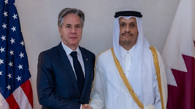 Le secrétaire d'État américain, Antony Blinken et le ministre des Affaires étrangères du Qatar, Mohammed bin Abdulrahman Al Thani. Crédit photo: AA