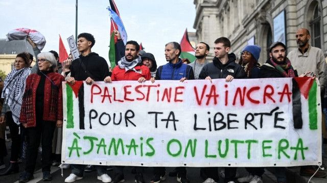 Des manifestants en soutien aux Palestiniens sous l'occupation et les bombardements israéliens, le 11 novembre 2023 à Rennes, en France. Crédit photo: SEBASTIEN SALOM-GOMIS / AFP