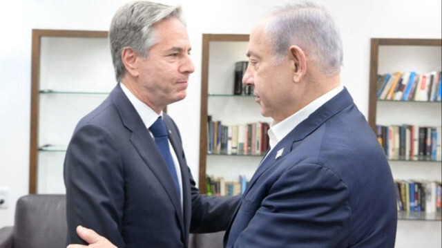 Le secrétaire d'État américain, Antony Blinken et le Premier ministre israélien, Benjamin Netenyahu à Tel Aviv, en Israël, le 3 novembre 2023. Crédit photo: AA
