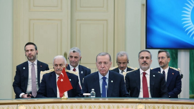 Le Président turc, Recep Tayyip Erdogan, fait référence aux attaques incessantes d'Israël contre Gaza, dans un discours prononcé lors du sommet de l'Organisation des États turcs à Astana au Kazakhstan, le 3 novembre 2023. Crédit photo: AA