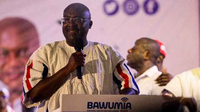 Mahamudu Bawumia, vice-président du Ghana, prononce un discours après avoir remporté les primaires présidentielles du parti au pouvoir, le Nouveau Parti Patriotique. Crédit photo: Nipah Dennis / AFP