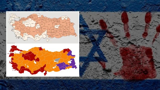 Boykota katılan belediyeler (üstte) - Yerel yönetimler (altta) Sarı: Cumhur İttifakı, Kırmızı: Millet İttifakı, Mor: Kayyım.