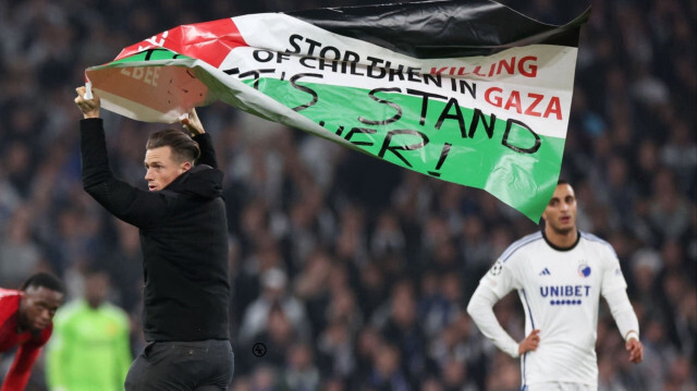 Şampiyonlar Ligi maçında işgalci İsrail'in saldırıları protesto edildi.