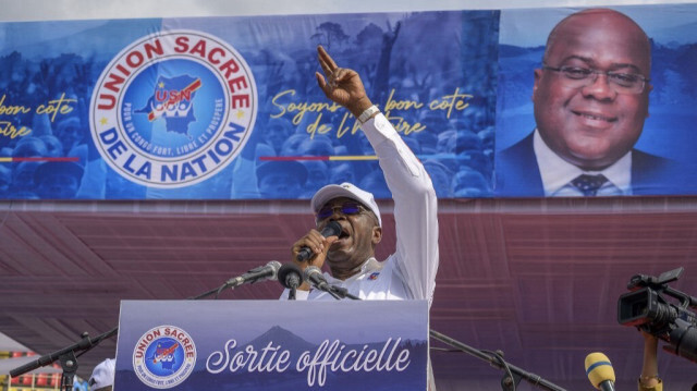 Le lancement officiel de la "Sacred Union of the Nation", une coalition politique et électorale qui soutient la candidature de Felix Tshisekedi à l'élection présidentielle prévue en décembre 2023. Crédit photo: Arsene Mpiana / AFP