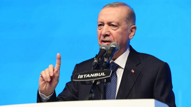 Le président turc Recep Tayyip Erdoğan lors du "Programme du visage de l'humanité, la Journée internationale des droits de l'homme" de l'AK Parti, le 9 décembre 2023. 