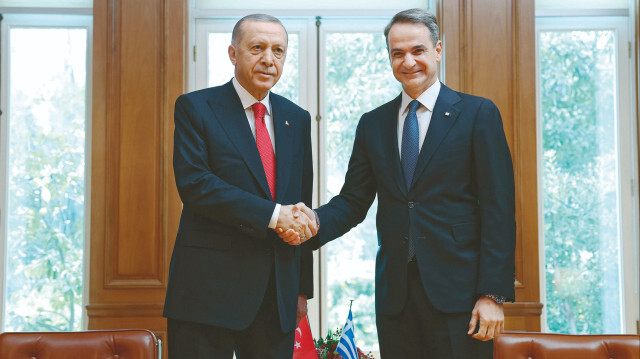 Cumhurbaşkanı Erdoğan ve Yunan Başbakanı Miçotakis.