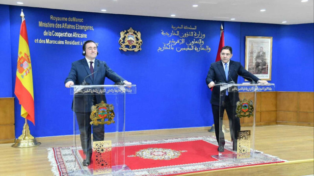 Le ministre marocain des Affaires étrangères, Nasser Bourita, et son homologue espagnol, José Manuel Albares à Rabat le 14 Décembre 2023.