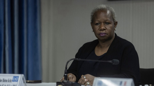 Bintou Keita, chef de la Mission de stabilisation de l'Organisation des Nations Unies en République démocratique du Congo (MONUSCO), lors d'une conférence de presse à la suite d'une mission du Conseil de sécurité des Nations Unies à Goma, le 12 mars 2023. 