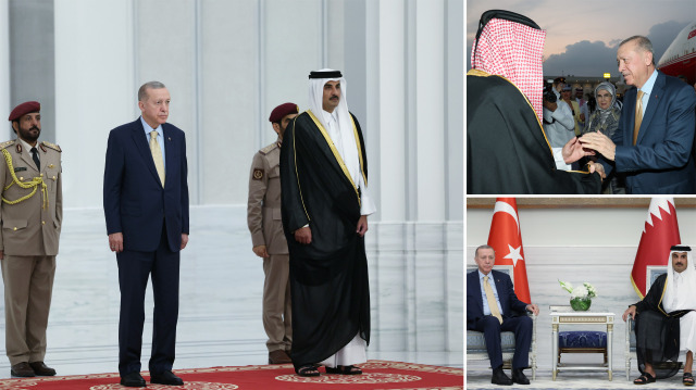 Cumhurbaşkanı Erdoğan, Katar Emiri Al Sani tarafından resmi törenle karşılandı.