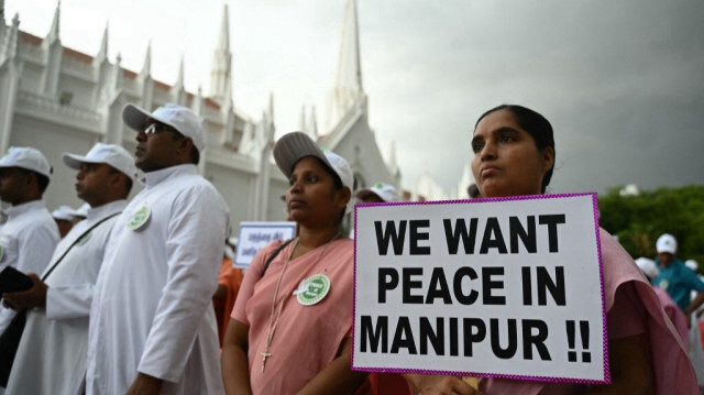 Membres de la communauté chrétienne dénonçant les violences ethniques au Manipur, dans une manifestation organisée à Chennai le 16 septembre 2023.