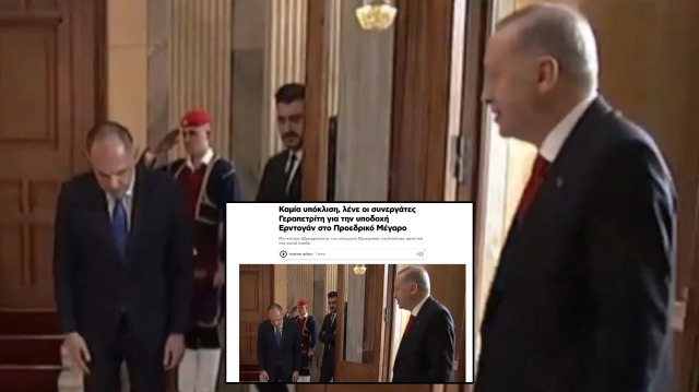 Cumhurbaşkanı Erdoğan'ı başını eğerek selamlayan Yunan Bakan Gerapetritis, ülkesinde eleştirilerin odağında.