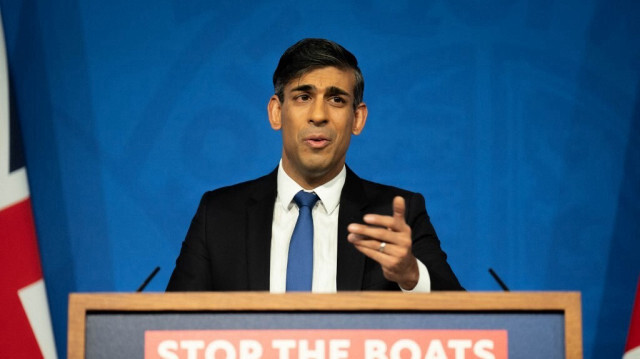 Le Premier ministre britannique, Rishi Sunak lors d'une conférence de presse dans la salle de briefing à Downing Street, dans le centre de Londres, le 7 décembre 2023.