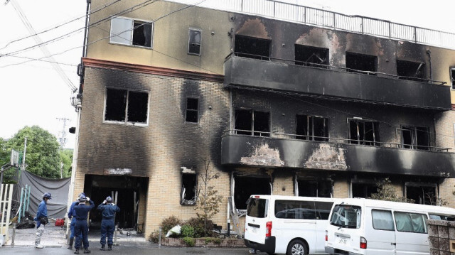 Les studio d'animation de KyoAni, Kyoto Animation, dévastés par un incendie criminel le 19 juillet 2019.