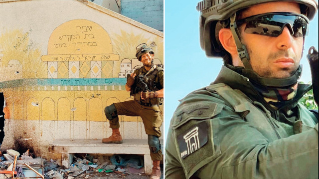 İsrail askeri Gazze’de bir evin duvarındaki Mescid-i Aksa çizimine “Yakında (Süleyman) tapınağımızı kuracağız” yazarak poz verdi.