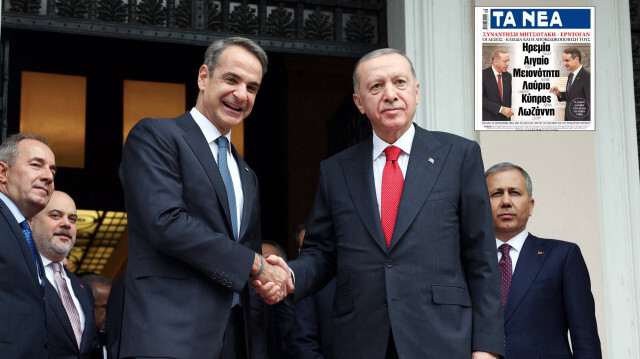 Cumhurbaşkanı Recep Tayyip Erdoğan ve Yunanistan Başbakanı Kiryakos Miçotakis.