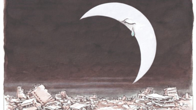 Yunan karikatürist Makris’in, gökyüzündeki hilal biçiminde ayın gözünden, yıkılan binaların üzerine doğru bir damla yaş damlayan çizimi, iki ülke arasındaki “deprem diplomasi”sinin de simgesi oldu.
