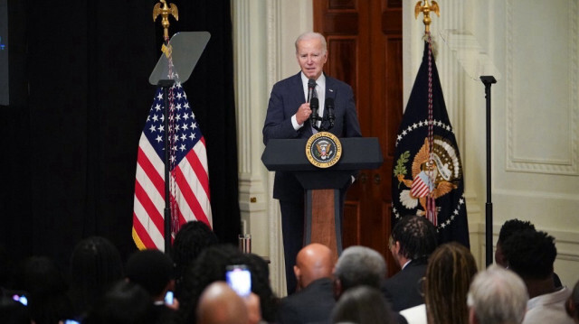 Le président américain Joe Biden prend la parole avant une projection du film Till in the East Room of the White House à Washington, DC, le 16 février 2023. 
Crédit: MANDEL NGAN / AFP